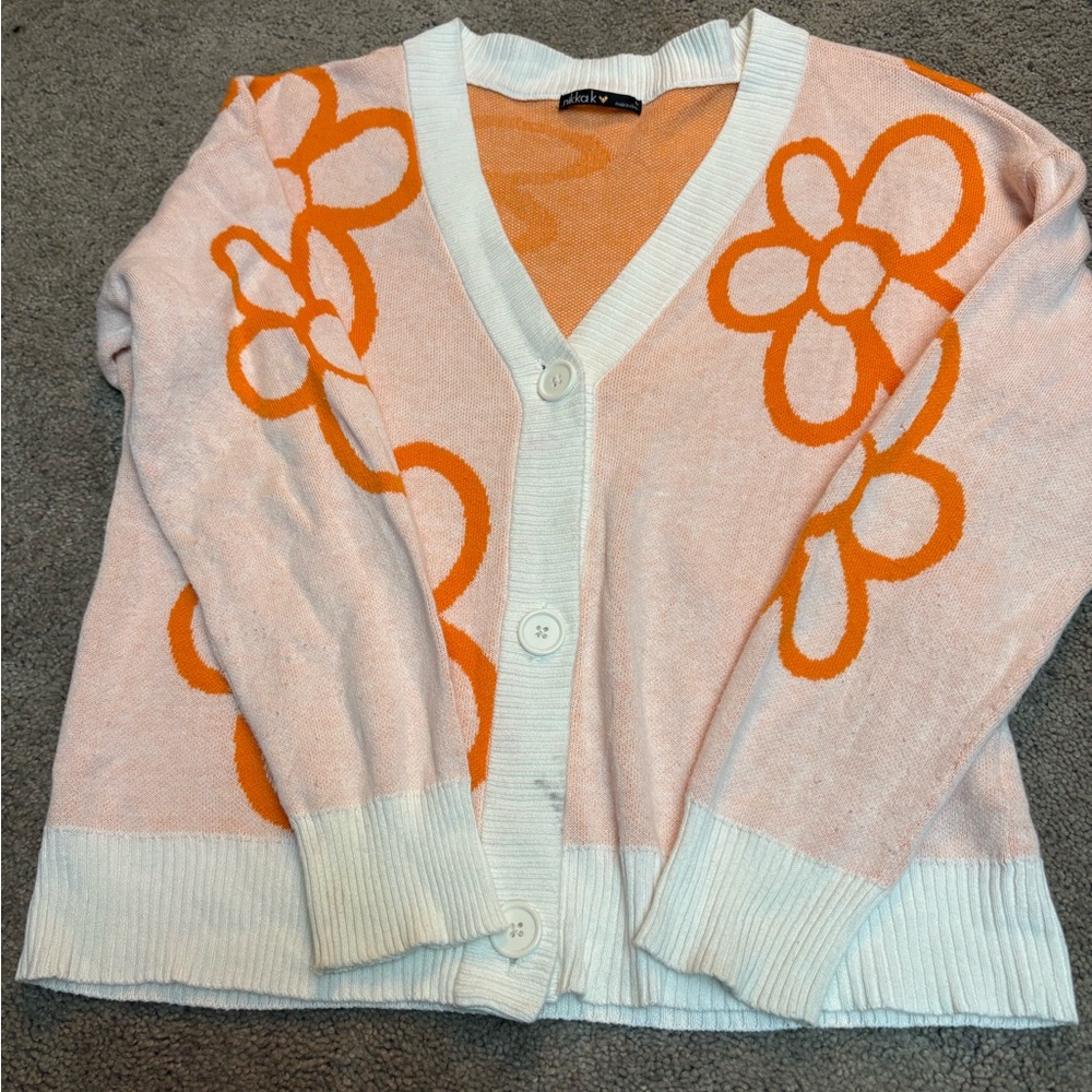 Trendy Pink and Orange Floral Cardigan